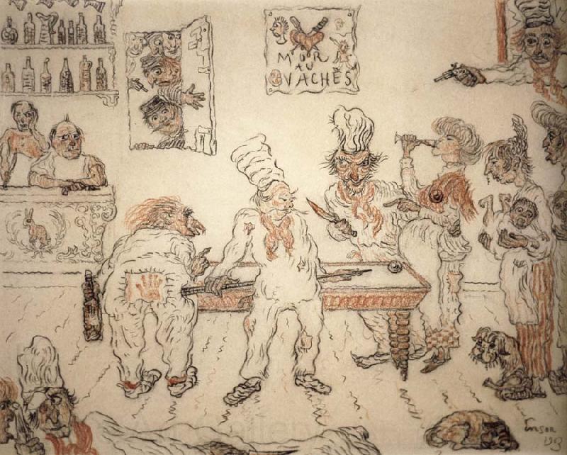 James Ensor Waiters and Cooks Playing Billiards,Emma Lambotte at the Billiard Table Spain oil painting art